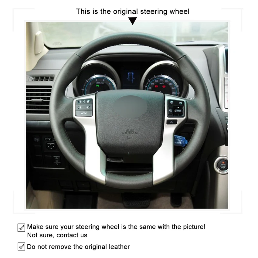 Черная искусственная кожа Чехол рулевого колеса автомобиля для Toyota Land Cruiser Prado