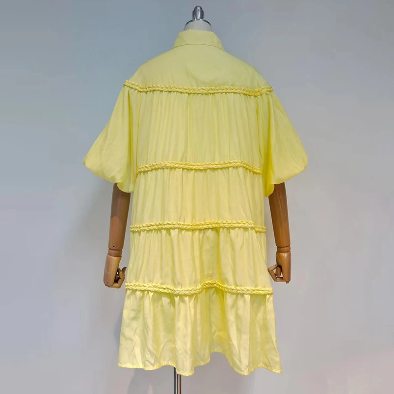 

Женское свободное мини-платье с принтом, повседневные Лоскутные Платья с отложным воротником и пышными рукавами, женская одежда, Новинка ле...