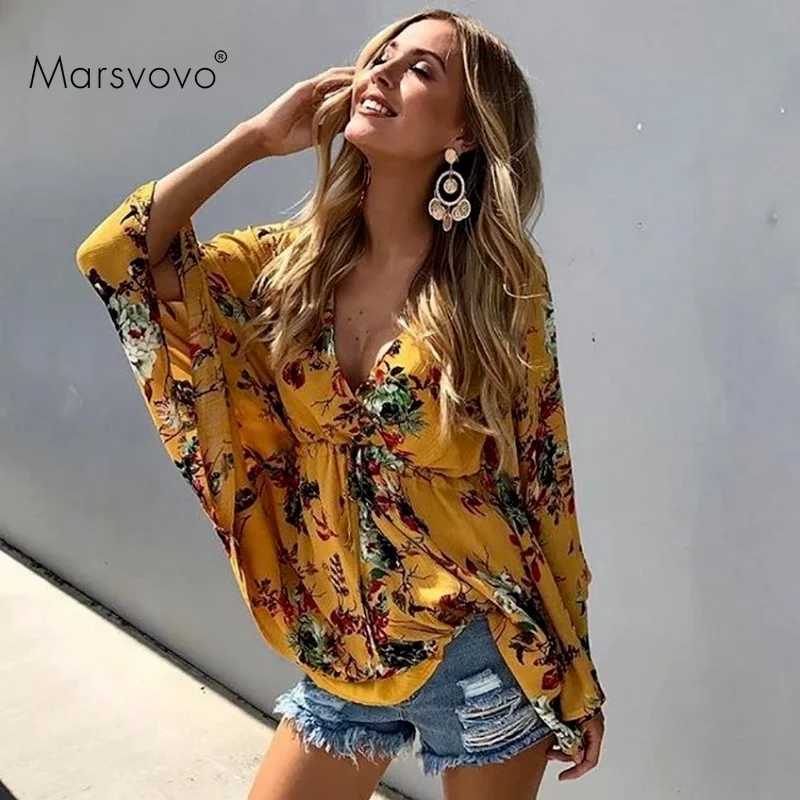 T-shirt jaune à fleurs pour femmes, col en v, imprimé Floral, Vintage, à la mode, vêtements de plage, pour les années 90, 2021