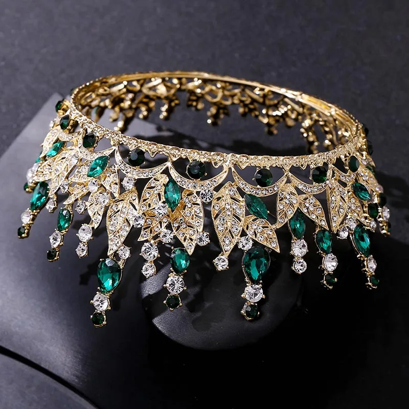 Royal Princess Diadem Bling Crystal Leaf Full Round Tiaras and Crowns Headbands for Women Girls Bride Wedding Hair Jewelry | Украшения и