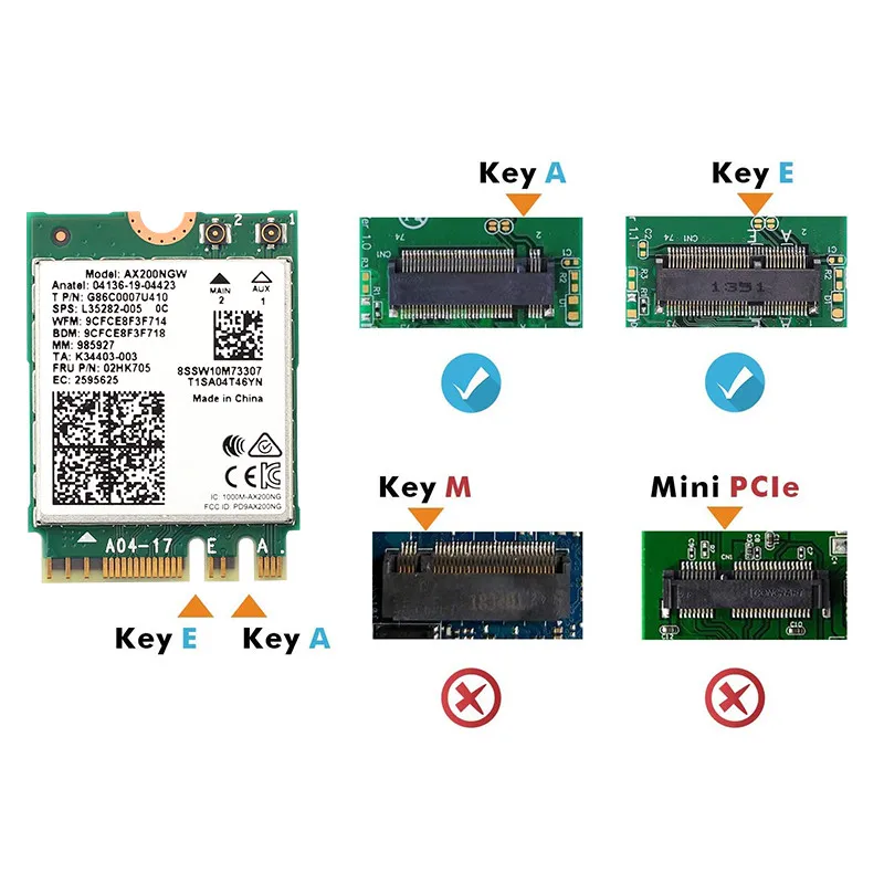 

WiFi 6 For Intel AX200 2400Mbps NGFF M.2 Bluetooth 5.1 Wireless WiFi Card AX200NGW Dual Band 2.4G/5Ghz 802.11AC/AX Windows 10