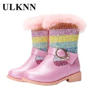 princess girls rainbow boots children soft nap of new 2021 autumn winters warm snow boots girl dancing boats kids shoes white