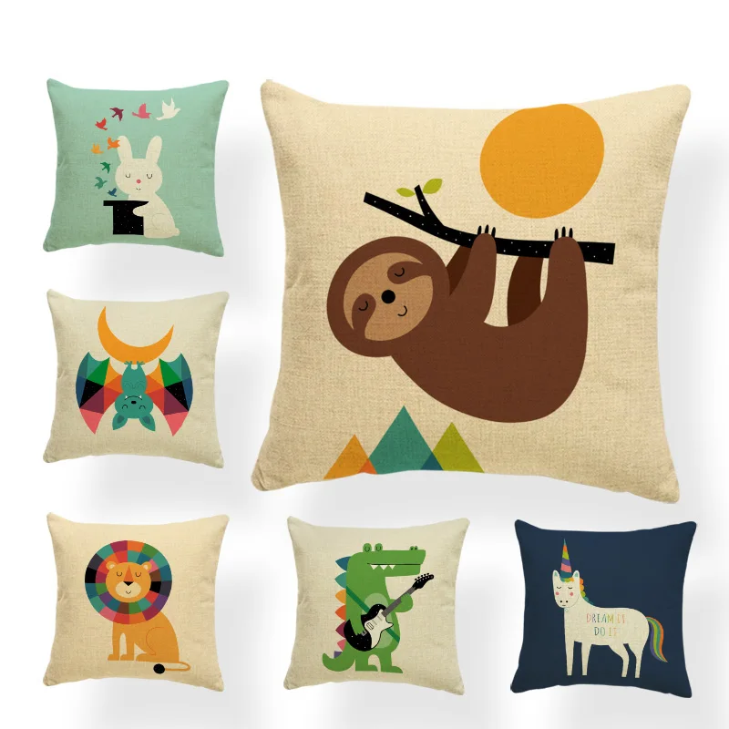 Животные Единорог синяя Подушка панда лиса волк кролик птица голубь Пингвин