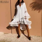 Кружевное платье в стиле пэчворк ZANZEA 2022, богемный женский летний сарафан, повседневные платья-миди с расклешенным рукавом, Женская белая рубашка, Халат