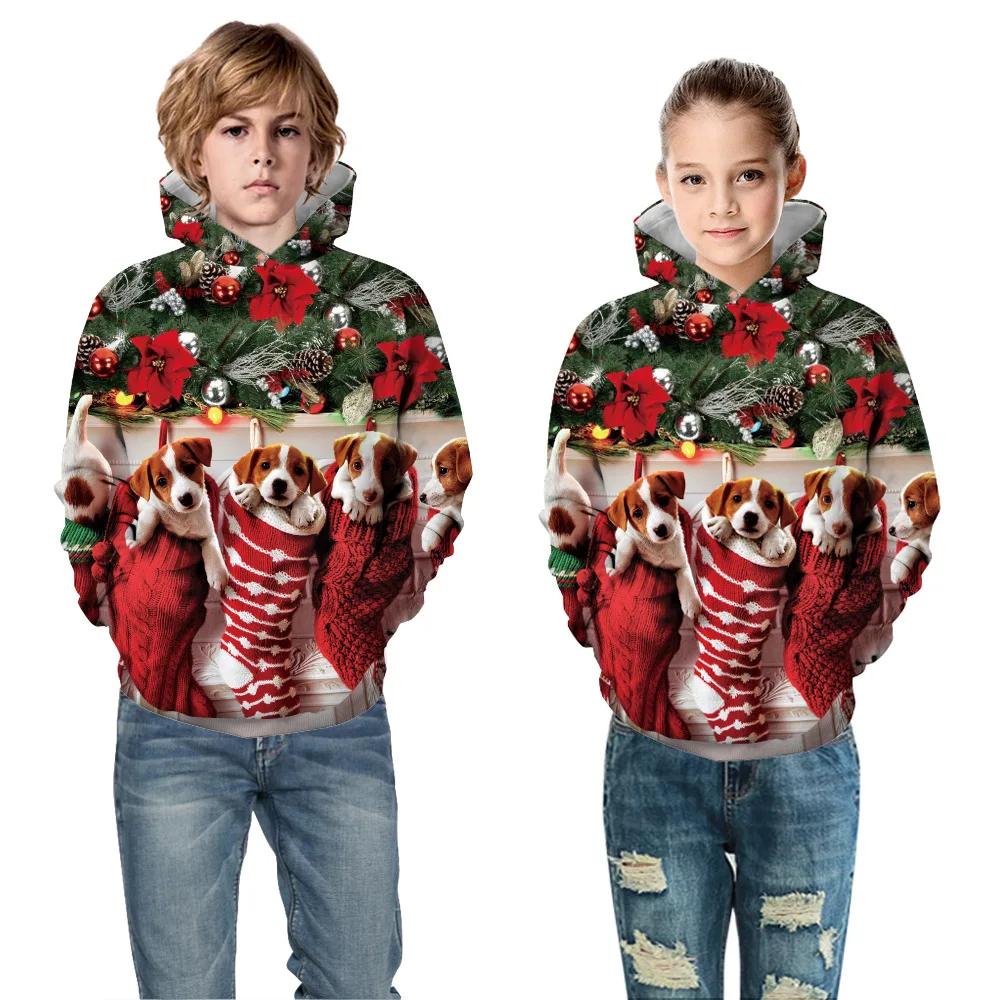 Autumn Winter Children's Hoodies Christmas Coat Kids Sweatshirt Junior Child Teen Hoody Tops Sportwear 5-14y Boy's Hooded Sweats