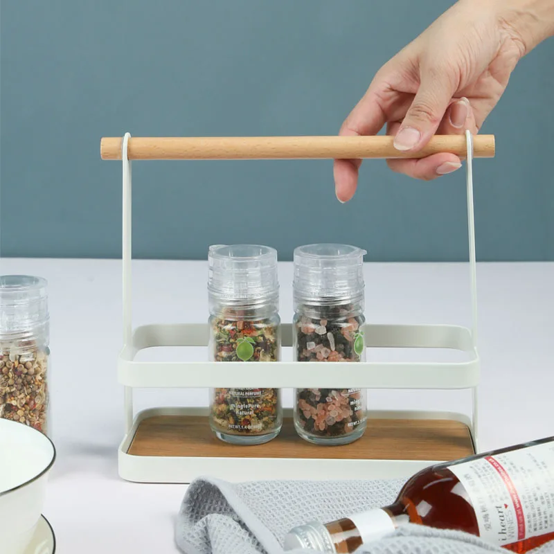 

Iron Racks Kitchen Spice Rack Desktop Small Debris Storage Organizer Jewelry Rack Portable Wooden Stick