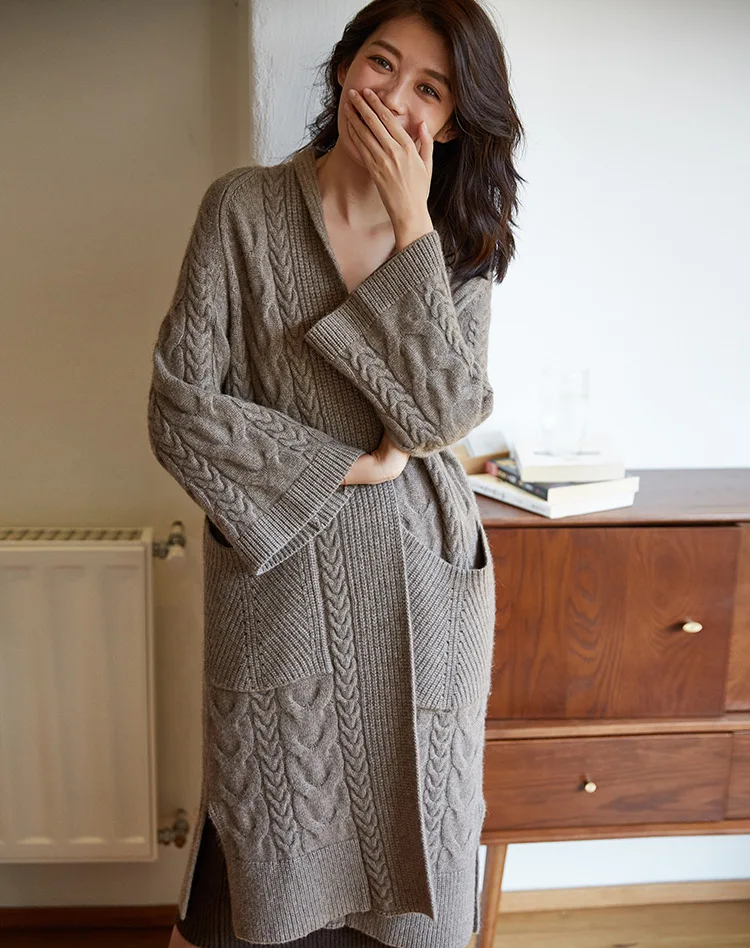 Pull femme nouveaute2019осенне-зимний женский свободный джемпер большого размера, толстый теплый вязаный кардиган, скрученный кашемировый длинный свитер из яка