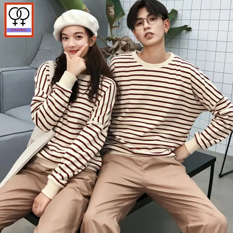 Одинаковая одежда для пар футболки влюбленных сезон осень зима повседневные