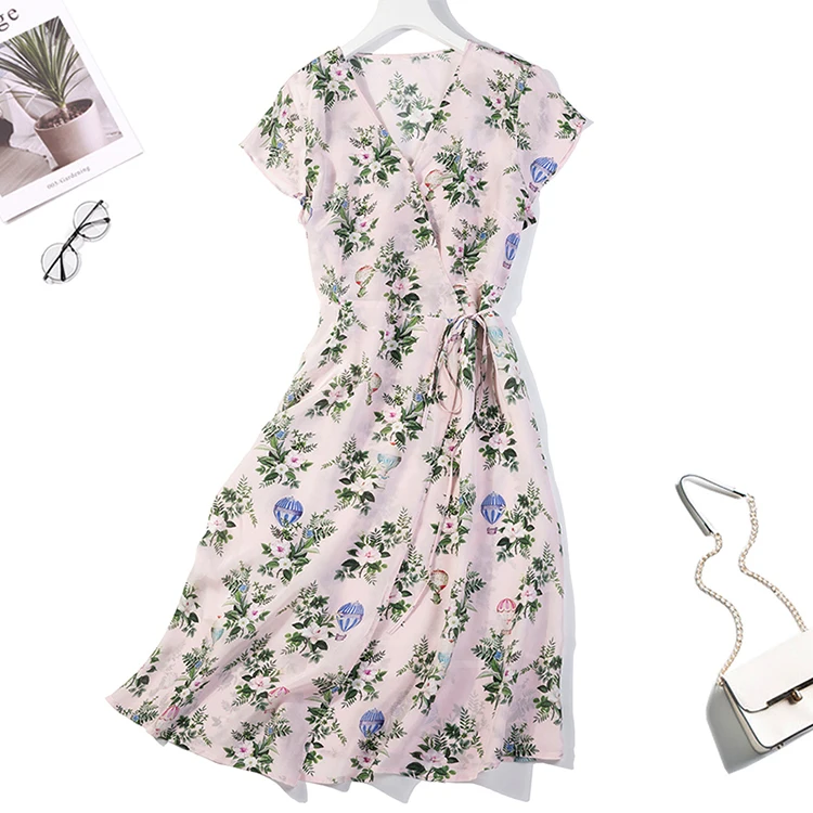 Женское двухслойное платье из 100% чистого шелка длинное базовое с рукавами