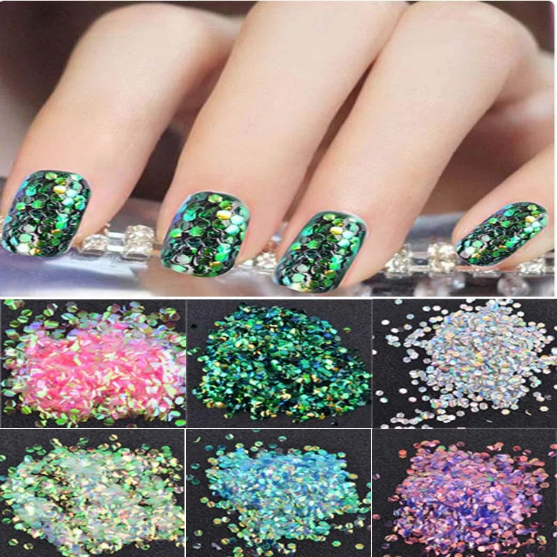 Новые женские блестящие чешуйки для ногтей блестки с шестигранной головкой