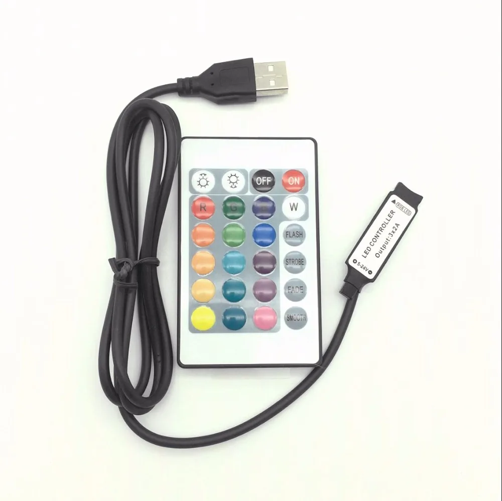 

1-10PCS/Lot USB RGB remote Controller 5-24V IR 24key Wireless Led Dimmer 4Pin Female connector for 5050 3528 RGB Led USB strip