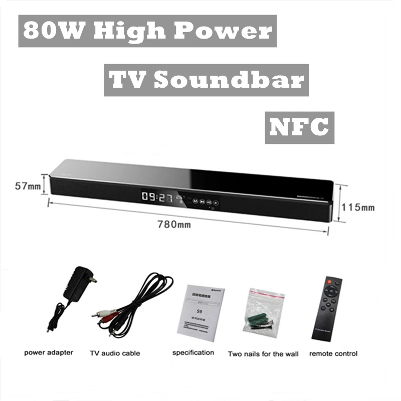 

80W Super Power TV Soundbar Home Theater TV Echo Wall Stereo Surround Subwoofer with LED Clock Display Thermometer Caixa de Som