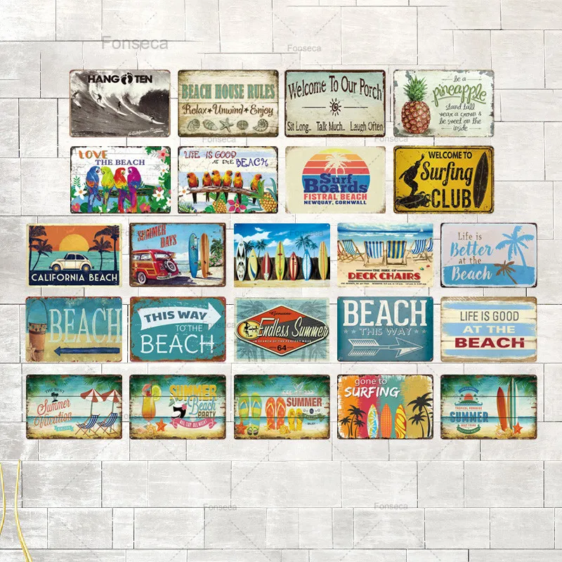 

Металлическая Винтажная летняя металлическая настенная вывеска для пляжа, бара, пляжного дома, морского берега, декоративная тарелка