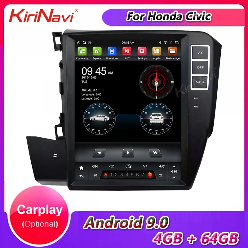 KiriNavi вертикальный экран Tesla стиль 10 4 &quotAndroid 9 0 автомобильное радио для Honda Civic