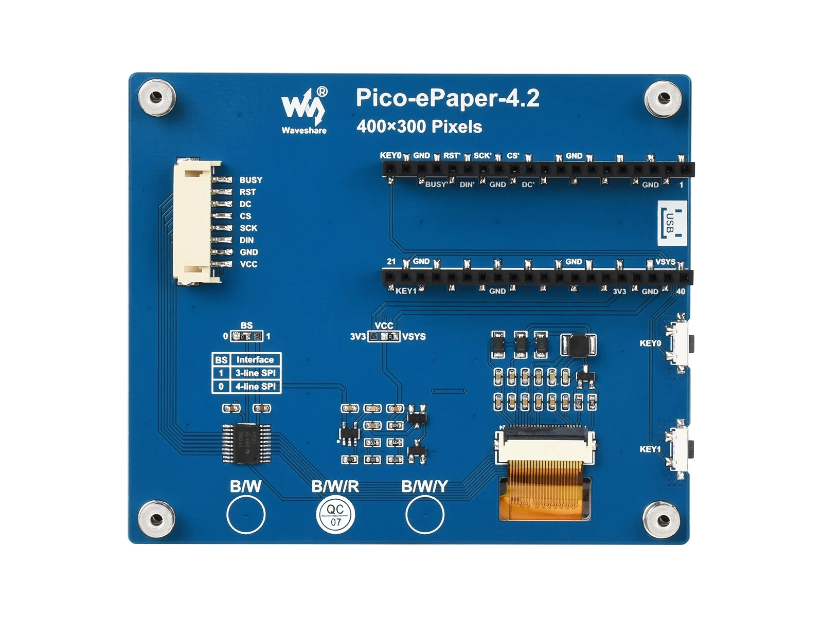 Pico-e Paper-4.2-B 2 5-дюймовый модуль дисплея E-Ink (B) для RPi Pico 4 × 300 пикселей