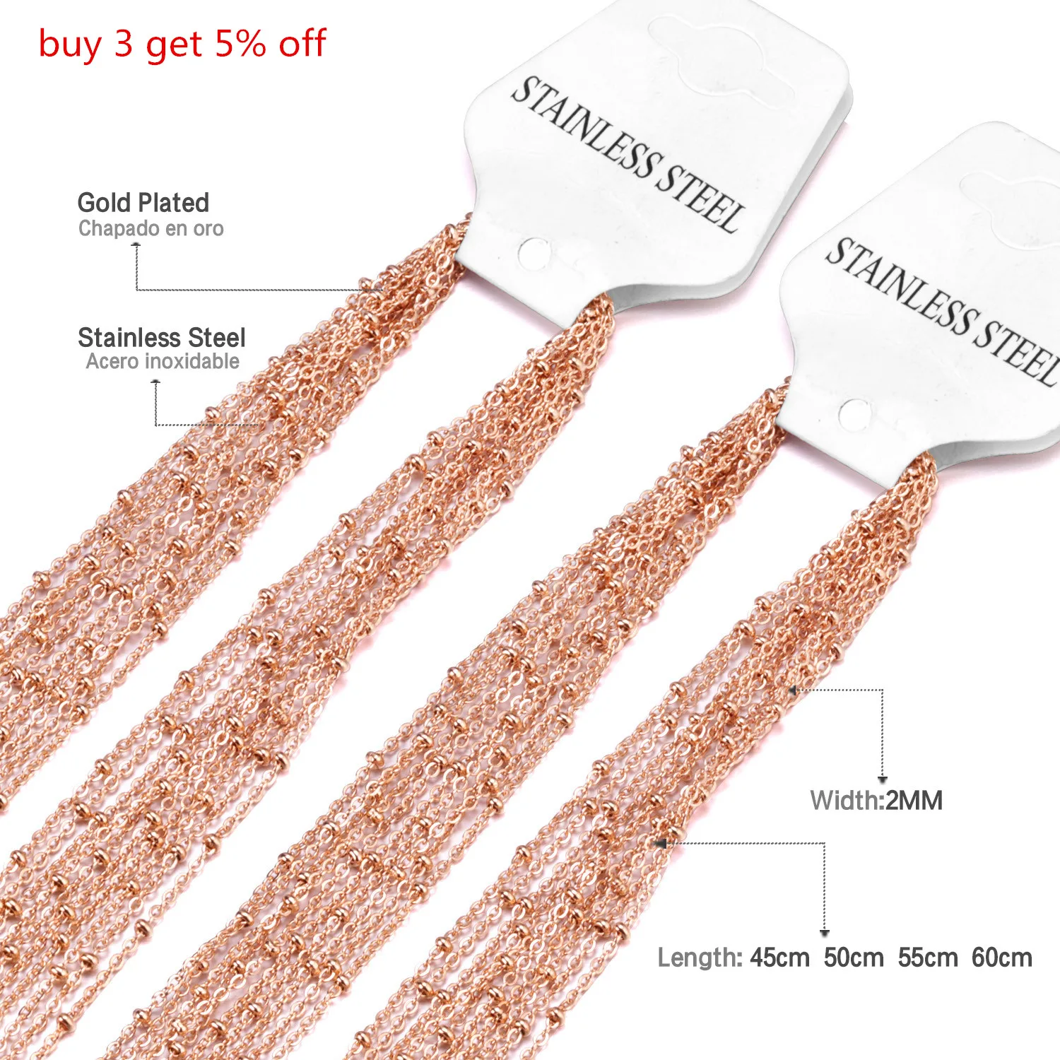 LUXUKISSKIDS 10 шт./лот золото/сталь оптовая продажа ожерелья цепочки из бисера 45 60 см