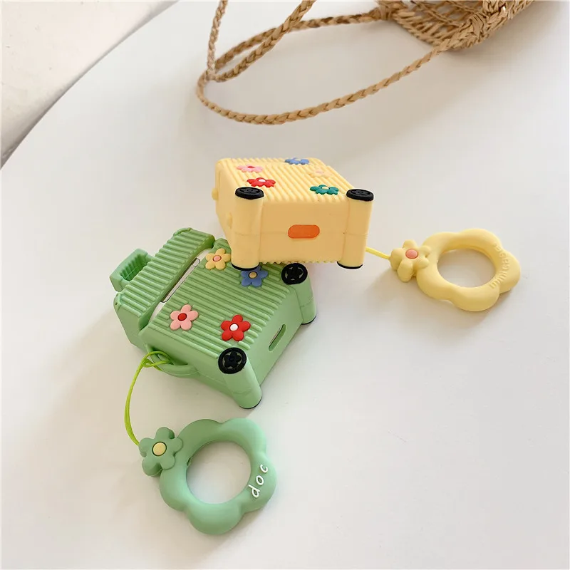 

For AirPods 1 2 Case Fashion Flower Cute Suitcase Trunk Case For Airpod Case Luggage Trunk Design Earphone Cover Funda + Ring