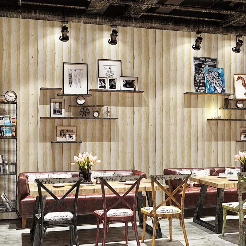 Большой размер винтажная настенная бумага дерево зерна бар квартира магазин