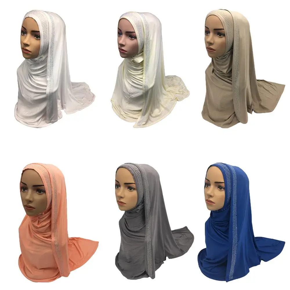 Мусульманский женский длинный шарф шаль из модала хлопка Стразы шарфы головной