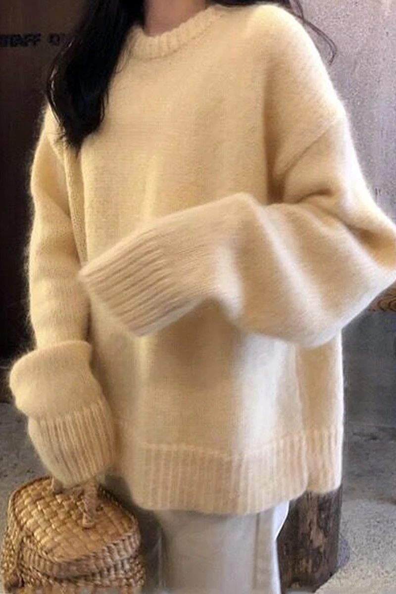 

Autumn and winter mohair gentle wind japanese loose lazy sweater top wear thick pullover soft milk sweater women