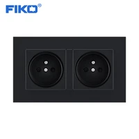 fiko black pc panel eu france double wall socket 16a 220v gray 146mm86mm for family hotel decoration power socke
