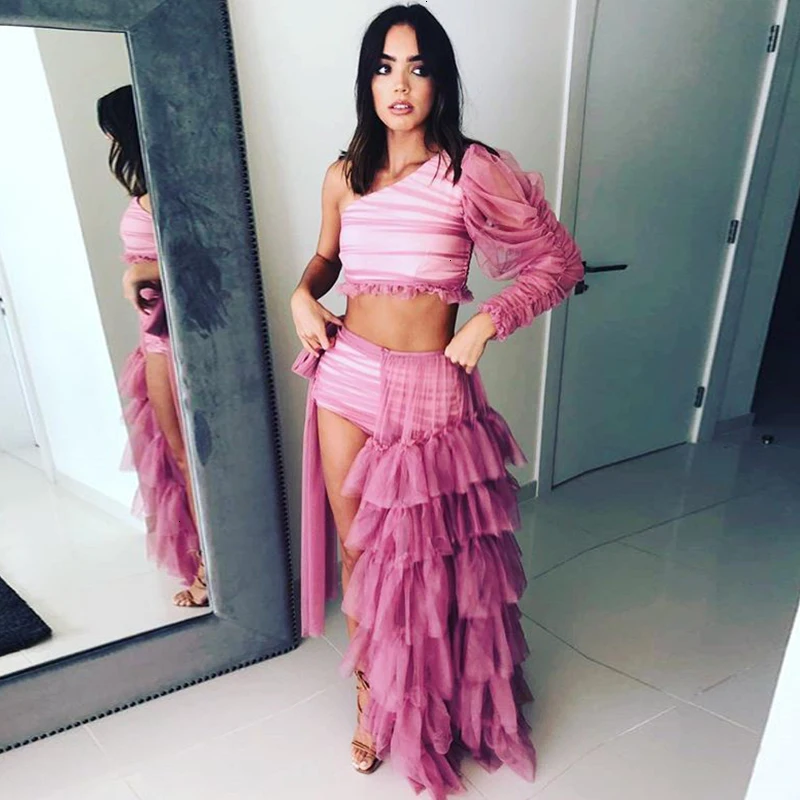 Fuedage Осенний сексуальный комплект из двух предметов Женский сетчатый пышный на