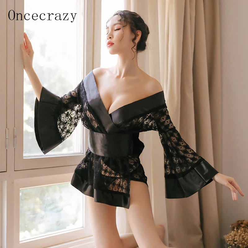 Эротическое нижнее белье кимоно для ролевых игр Сексуальное женское кружевное