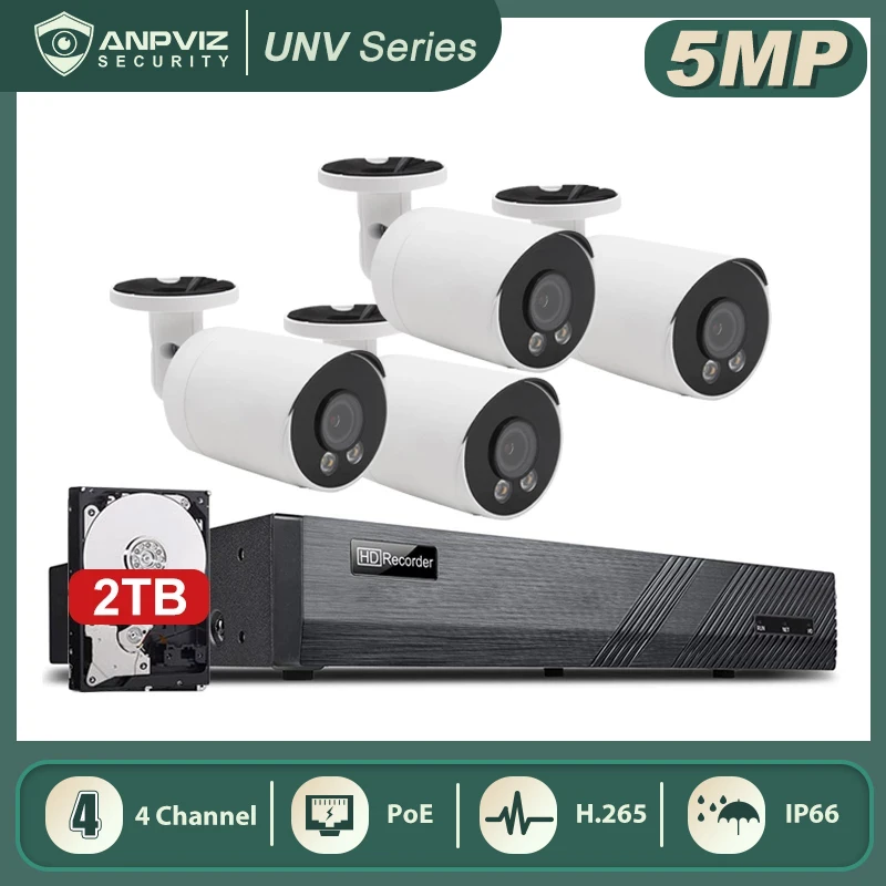 

Anpviz UNV серия 4CH NVR 5MP полноцветная POE ip-камера комплект наружной системы безопасности H.265 ONVIF камеры видеонаблюдения