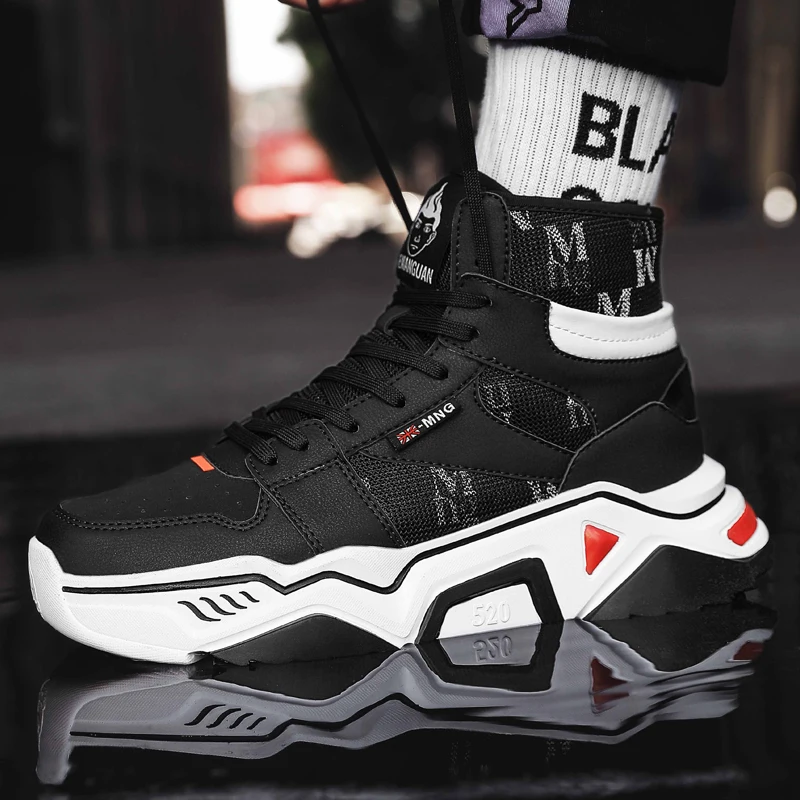 

New High Top Running Shoes Designer leather stitching Sport Shoes Men Sneakers Autumn Winter Zapatillas Athletic Trainers