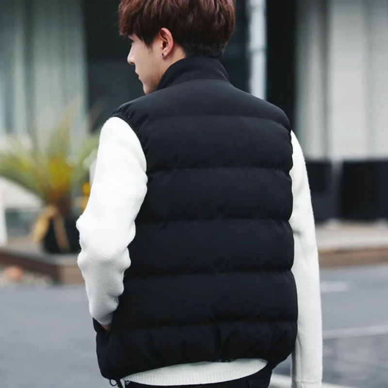 

simple and fashionable autumn and winter solid color men's warmth thickened stand collar casual jacket vest