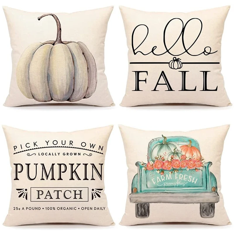 

Fall Decor Pillow Covers 18X18 Set of 4 Farmhouse Decorations Throw Cushion Case for Home Decorative Pillows