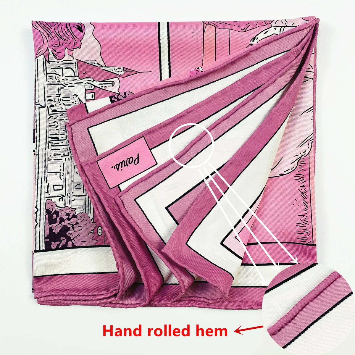 90 см "Вов" Твилль 100% шелковый шарф с ручной прокруткой краев роскошный фуляр хиджаб головной квадратный шарф женщины платок бренда дизайн гольф.