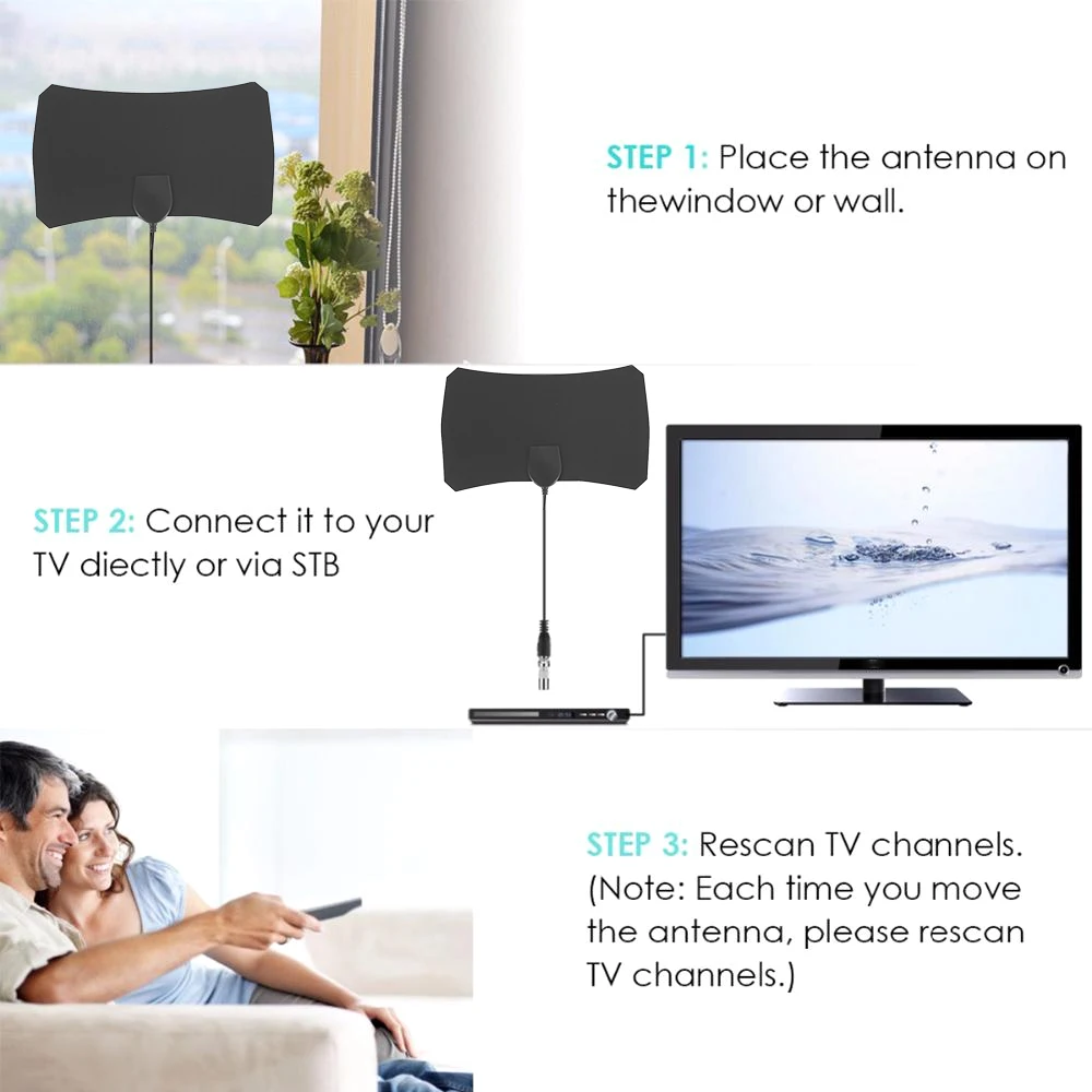 

4K 25DB High Gain HD TV DTV Box Digital TV Antenna EU Plug 1000 Miles Booster Active Indoor Aerial HD Flat Design