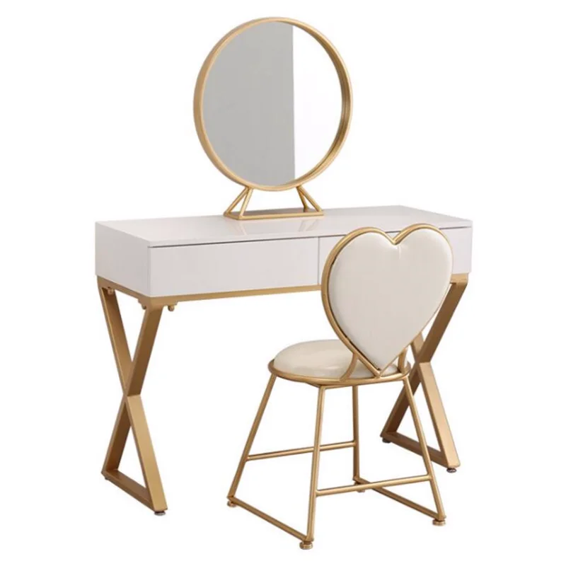 

Nordic Small Apartment Makeup Table and Stool, Bedroom Economical Princess Dressing Table, Simple Iron Dressing Table
