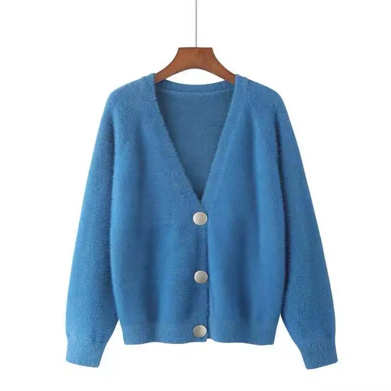 

2020 New Autumn Winter Temperament Woolen Women Cardigans Casual Single Breasted V-neck Long Sleeve Female Cardigans Sweater
