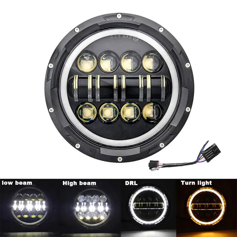 80w black DRL Универсальный " светодиодный автомобильный мотоциклетный головной светильник H4 Phare Farol Moto налобный светильник для Harley Softail Кафе Racer Chopper Honda - Цвет: 80w black DRL