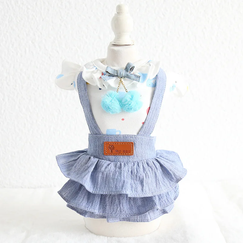 QYPET Вишневое джинсовое платье для собак товары питомцев летняя одежда из 100%