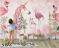 custom wallpaper mural pink flamingo unicorn deer childrens room decoration background wall waterproof material