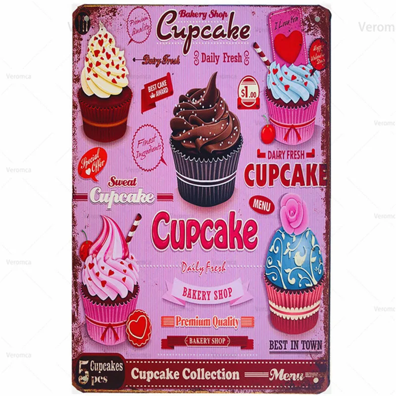 

Vintage Metal Tin Signs Plaque Bbq Fast Food Hamburger Cupcake Pop Corn Wall Decor Poster for Kitchen Cafe Fast Food Shop Bar