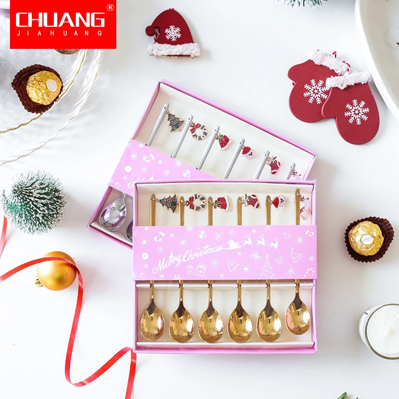 6 шт. Набор новогодних и рождественских ложек серебряная Санта Клаус снеговик