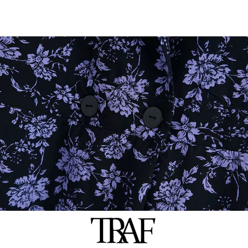 

TRAF Women Chic Fashion With Buttons Floral Print Playsuits Vintage Lapel Collar Long Sleeve Female Jumpsuits Mujer