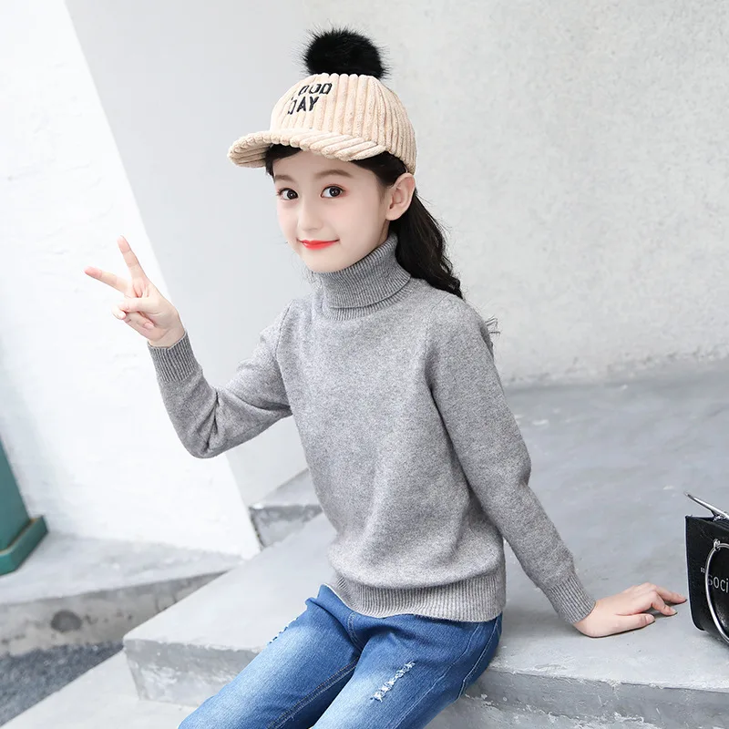 Свитер для девочек Одежда детей осенне зимний универсальный модный топ с высоким