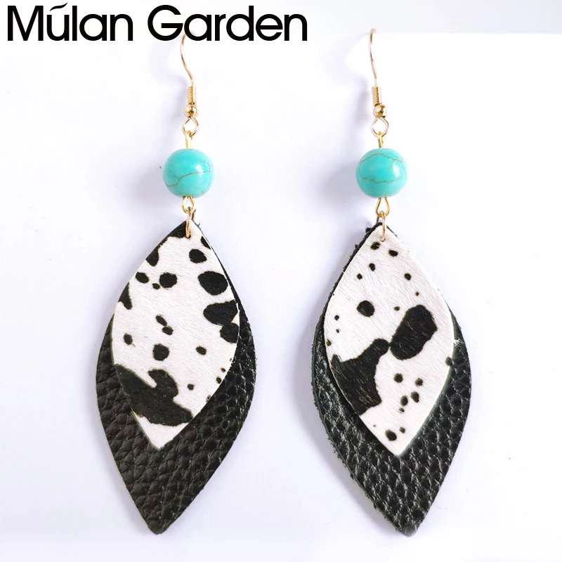 M & G женские серьги из воловьей кожи с перьями леопардовые подвеской модные