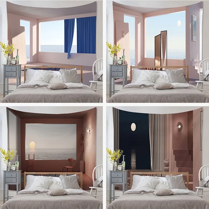 Ins фоновая ткань окно пейзаж узор Декорация стены гобелены украшение дома