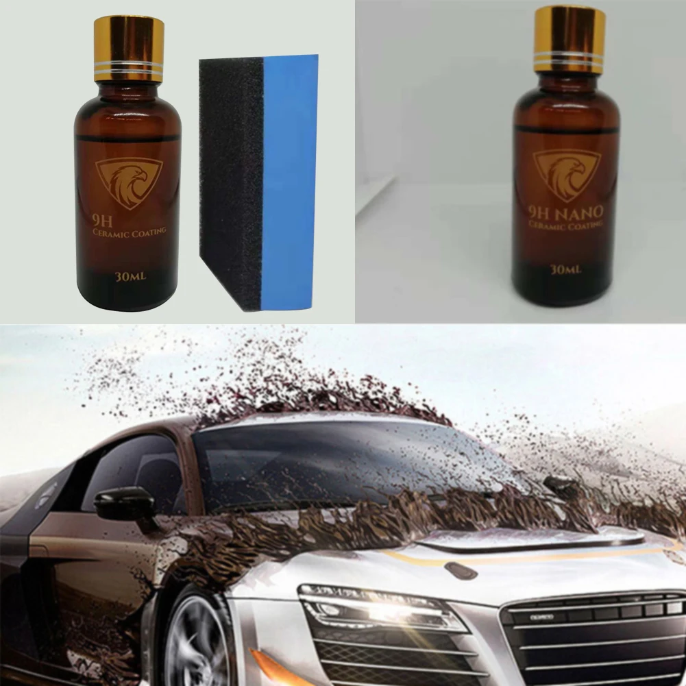 With Sponge 30ml Durability Car Glass Coating Auto Paint Care Anti Scratch Polish Liquid Super Hydrophobic 9H Hardness | Автомобили и