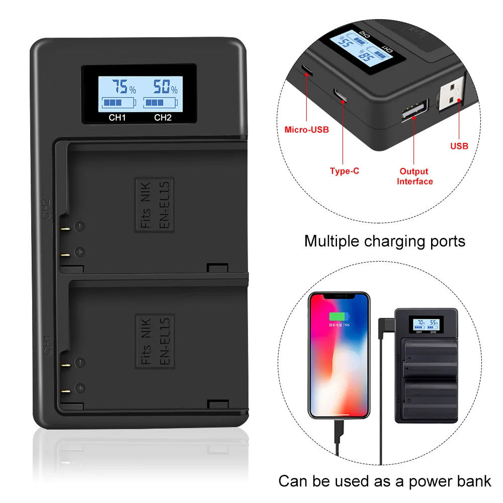 Аккумулятор PALO EN-EL15 EL15 EN-EL15a ENEL15a EN EL15a + зарядное устройство с двойным USB-портом для