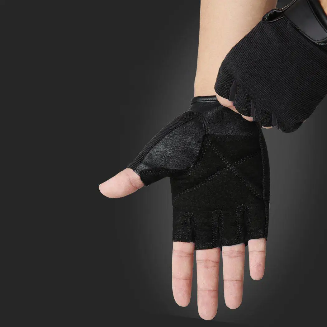 Men Cycling Rowing Weightlifting Power Grip Half Pair of Finger Sports Exercise Adults Gloves Black | Спорт и развлечения