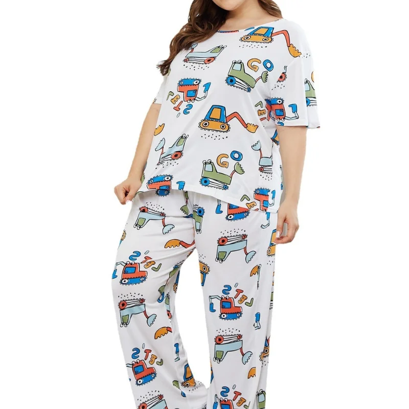 

Summer Oversized Housewear Women's Short Sleeve Trousers Suit Printed Pajamas