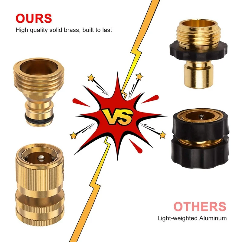 

3/4 Inch Brass Garden Hose Fitting Quick Connect, Male and Female Connectors for Water Pipe Garden Hose(4 Sets)