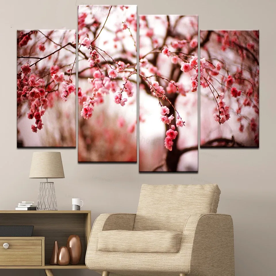 Картина на холсте Hd цветы вишни деревья 4 шт. Настенная картина модульные обои
